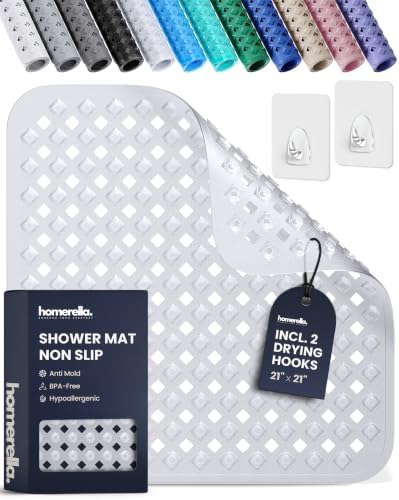 homerella Square Shower Mat Non Slip Anti Mold 21x21 Anti Slip Shower Mat by Homerella