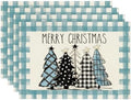Artoid Mode Xmas Trees Light Blue Buffalo Plaid Christmas Placemats Set of 4 by ArtoidMode