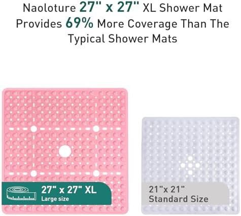 Large Square Shower Mat Bathtub Bath Mat Non Slip Pink 27"x27" - Image 3