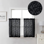 Lecloud Leia Black Valances Sheer Cafe Curtains 24 Inch Length 2 Pieces by Lecloud
