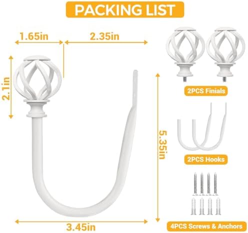 USFOOK White Curtain Holdbacks, Decorative Drapery Tiebacks, 2 Pack/1 Pair - Image 4