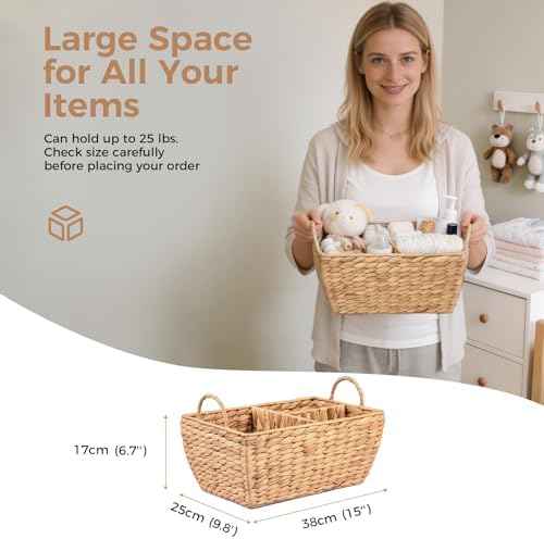 Baby Diaper Caddy Organizer, Handwoven Nursery Basket Changing Table Organizer - Image 3