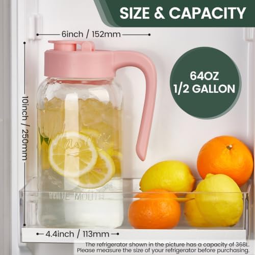 Mason Jar Pitcher, 64 oz, Glass Pitcher - Image 2