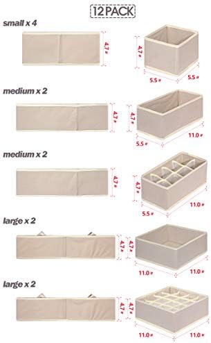 TENABORT 12 Pack Foldable Drawer Organizer Dividers Cloth Storage Box Closet - Image 2