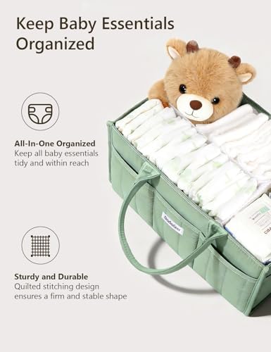 Quilted Diaper Caddy Organizer, Nursery Storage Basket - Image 2