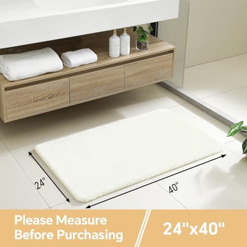 Polyester Bathroom Rug 24"x40" Cream, Non-Slip Soft Shaggy Bath Mat - Image 2