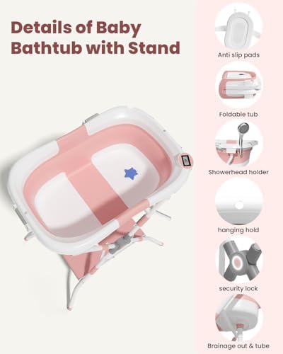 Baby Bathtub with Stand, 2-in-1 Collapsible Bath Tubs - Image 5