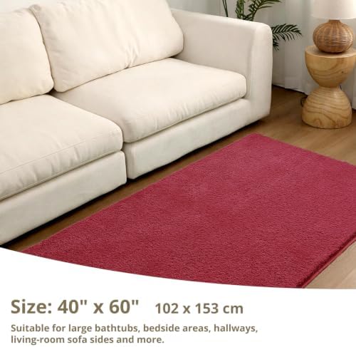 Polyester Bathroom Rug 40"x60" Red, Large Soft Shaggy Bath Mat - Image 2