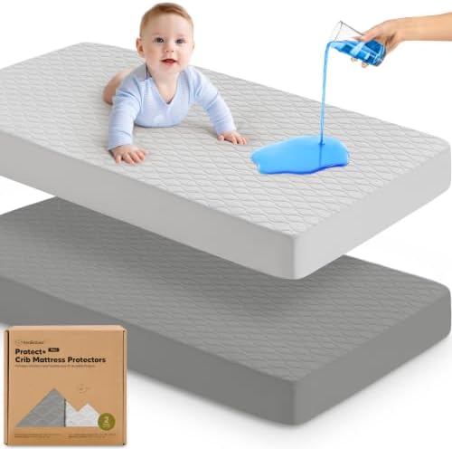 2pk Waterproof Crib Mattress Protector Cover Fitted 52x28 by KeaBabies