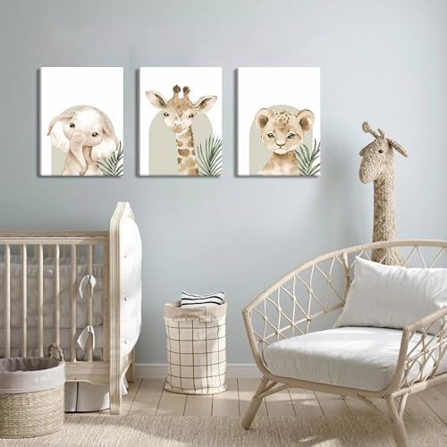Nursery Wall Decor Set of 3, Cute Animal Lion Elephant Baby Pictures Poster - Image 2