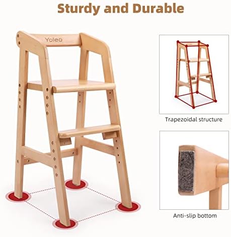 Wooden High Chair for Toddlers, Adjustable Feeding Chair - Image 5