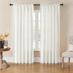MitoVilla Ivory Boho Linen Bedroom Curtains 84 Inch Length 2 Panels Set by MitoVilla