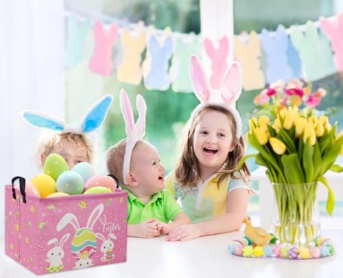 Rectangular Easter Baskets Gift Basket Empty Pink Bunny Kids Storage Bin Baby - Image 2