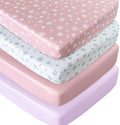 Crib Sheets for Girls 4 Pack, Fitted Baby Crib Sheets by Moonsea