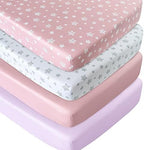 Crib Sheets for Girls 4 Pack, Fitted Baby Crib Sheets by Moonsea