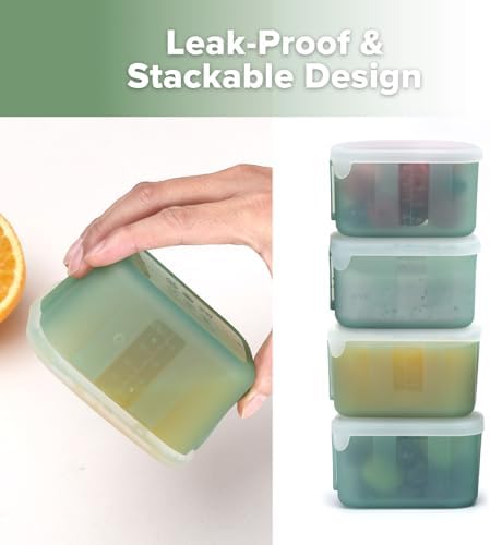 haakaa Silicone Baby Food Containers, 8 oz, 4 Pack, Pea Green - Image 3