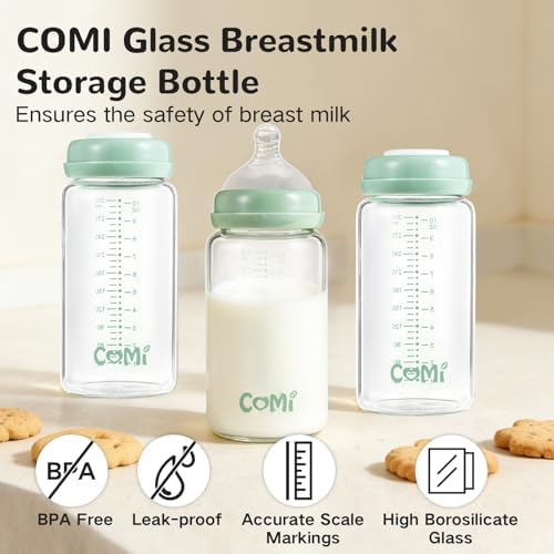 COMI Wide Neck Glass Breastmilk Collection n Storage Bottle, 2 Packs, 10oz - Image 3