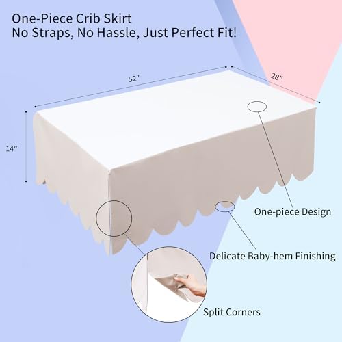 100% Cotton Scallop Edge Crib Bed Skirt, 4-Sided Soft Breathable Cotton Bedding - Image 5