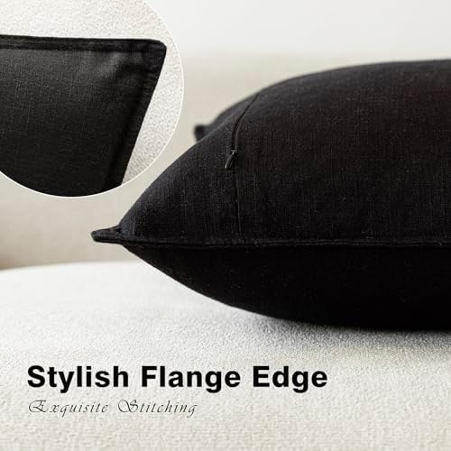 Foindtower Linen Solid Decorative Throw Pillow Covers 18x18 Inch Black - Image 3