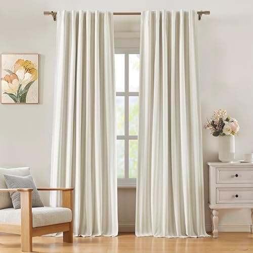 ZJDECOR Beige Stripe Full Blackout Curtains 90 Inch by ZJDECOR