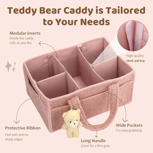 Shinylin 2 Pack Plush Diaper Caddy Organizer, Powder Pink and Ivory - Image 4