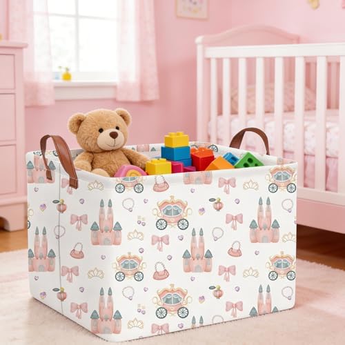 Rectangular Princess Castle Basket, Collapsible girl storage box, Gift Organizer - Image 5