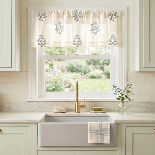 Floral Kitchen Valances for Windows, Farmhouse Linen Sheer Window Valance for by LINOROSA