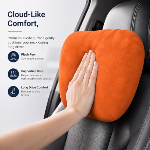 2 PCS Car Pillow for Driving Seat Soft Suede Headrest Neck & Lumbar Support - Image 2