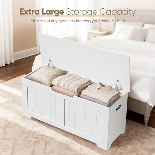 Wooden Storage Chest Box with Flip-top Lid & Safety Hinge, 39.4 Inch Living - Image 2