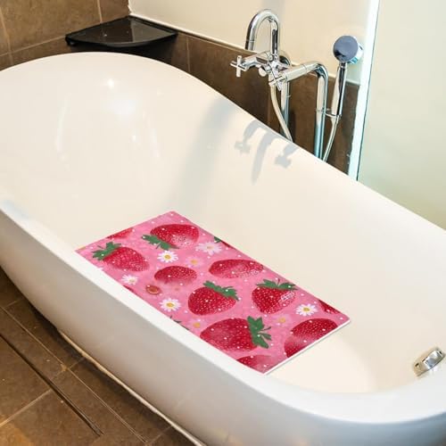 Shower Mat Non Slip 26.8 x 15.1 Inches, Strawberries on a Pink Background - Image 5