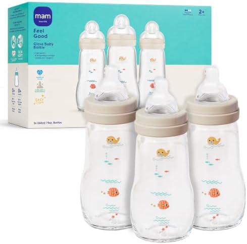 MAM 9oz Pure Glass Feel Good Anti-Colic 2+ Months Baby Bottle, 3 Pk by MAMBabyUSA