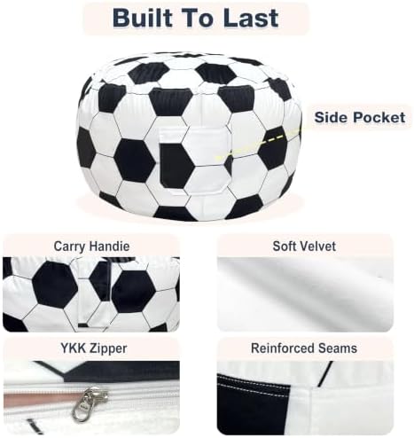 Lukeight Soccer Stuffed Animal Storage Bean Bag Chair Cover - Image 6