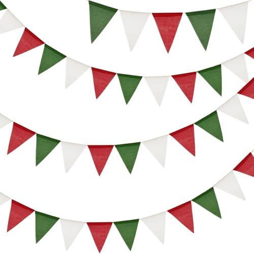G2PLUS Christmas Pennant Banner Flag Bunting Garland Red Green White 36PCS by G2PLUS