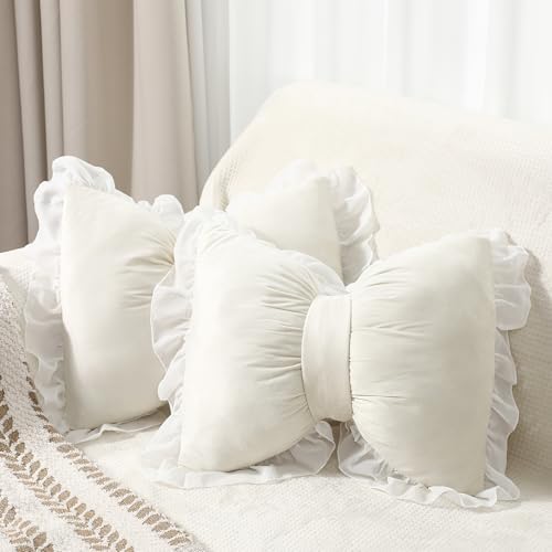 Yousoontic 2 Pcs Bow Throw Pillows 15.7x12.6 in, Waffle Weave Fabric by Yousoontic