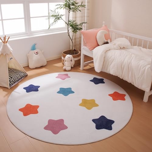 Amazon Basics Kids Printed Round Area Rug, Machine Washable, 6‘ R, Colorful - Image 2