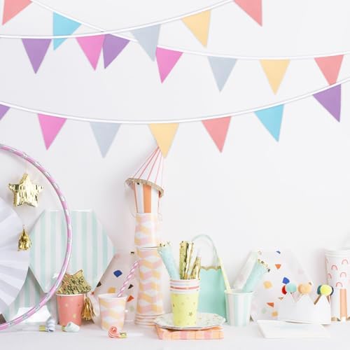 32ft Pastel Macaron Pennant Banner, 36 Piece Cotton Triangle Bunting - Image 4