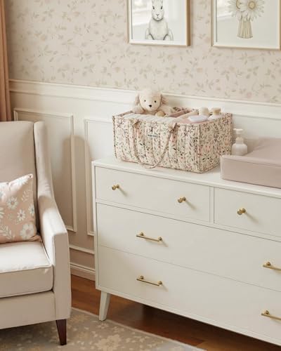 Blissful Diary Floral Diaper Caddy Organizer Storage Basket, Pastoral Daisy - Image 5