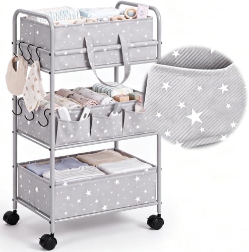 Yookeer 2in1 Baby Diaper Caddy Organizer Cart 3 Tier Large Capacity Metal by Yookeer
