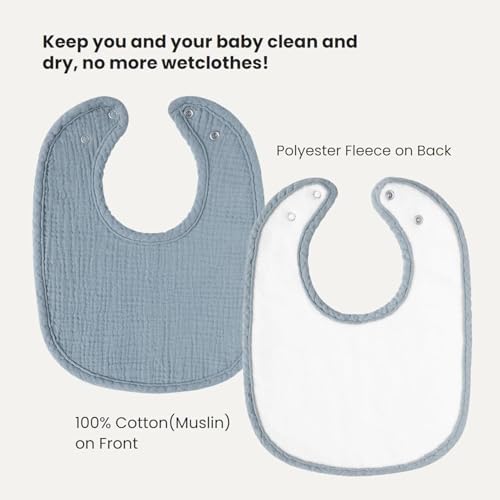 Konssy 8-Pack Muslin Baby Bibs, Adjustable Fit - Image 2