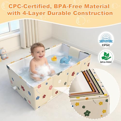 Baby Bathtub, 5-Layer Anti-Tear Foldable Toddler Bath Tub - Image 5