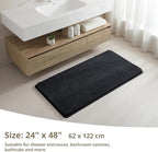 Polyester Bathroom Rug 24"x48" Black, Non-Slip Soft Shaggy Bath Mat - Image 2