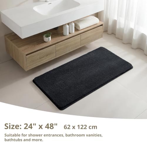 Polyester Bathroom Rug 24"x48" Black, Non-Slip Soft Shaggy Bath Mat - Image 2