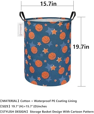 QUEENLALA Large Foldable Round Storage Basket Laundry Hamper, Basketball - Image 2