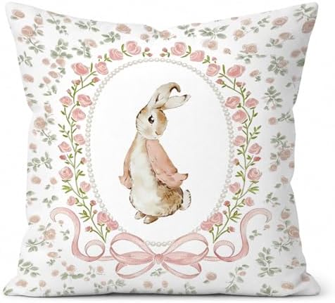 Bunny Nursery Decor Pillow Cover 18x18 Baby Girl Room Decor by Unknown