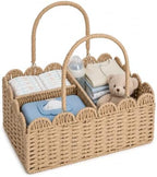 Large Wicker Diaper Caddy Organizer, Scalloped Nursery Basket by Unknown