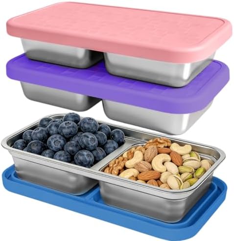 15 oz Snack Containers for Kids, Stainless Steel Lunch Box 3 Pack by Mostdream