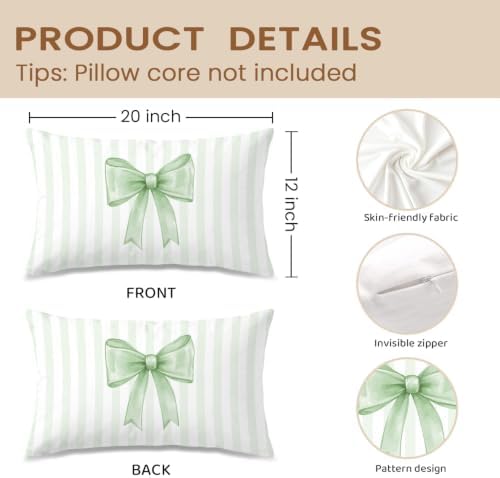 Sage Green Bow Pillow Covers 12x20, Coquette Room Decor, Preppy Pastel Green - Image 2