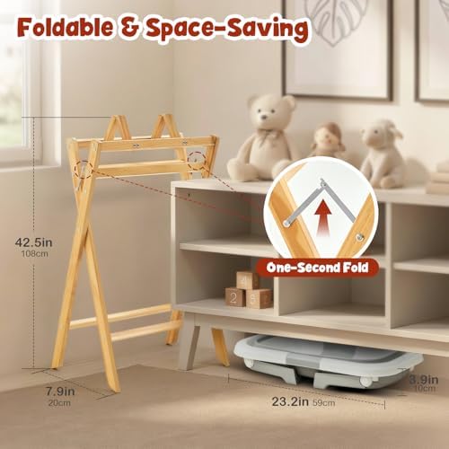 FUNLIO Baby Bathtub with Stand, Collapsible Baby Bathtub & Foldable Wooden Stand - Image 4