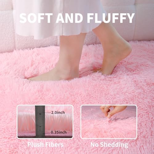 Pink Fluffy 4x6 Area Rugs for Bedroom Girls, Plush Washable Carpet - Image 3