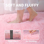 Pink Fluffy Shag Rug, Machine Washable Non Slip Kids Throw Carpet - Image 3